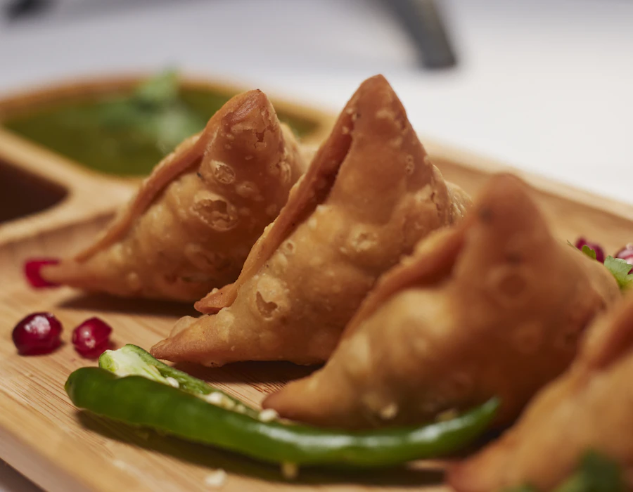 Samosas and chai ready to share at Samocha