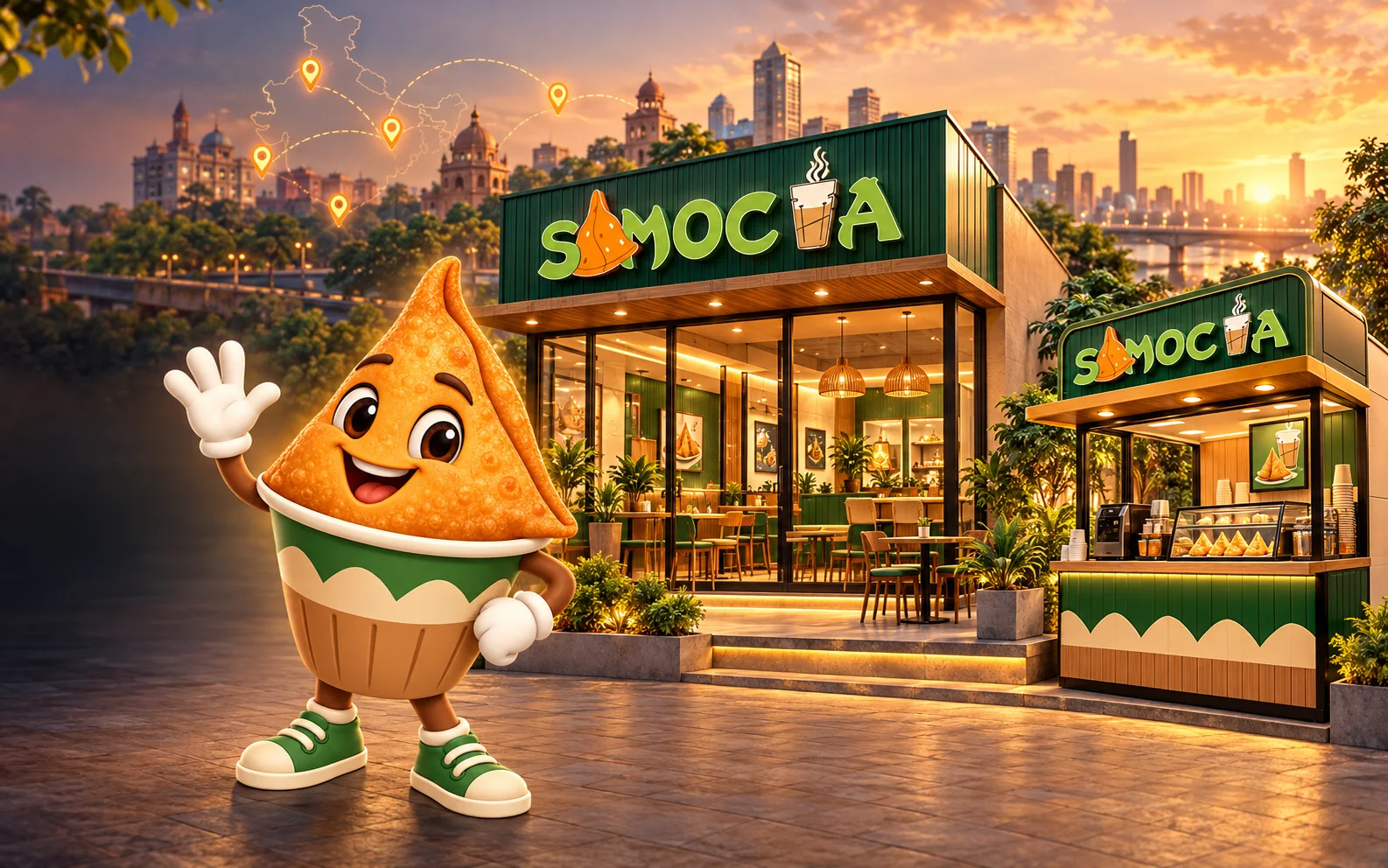 Samocha cafe and kiosk formats in a city setting