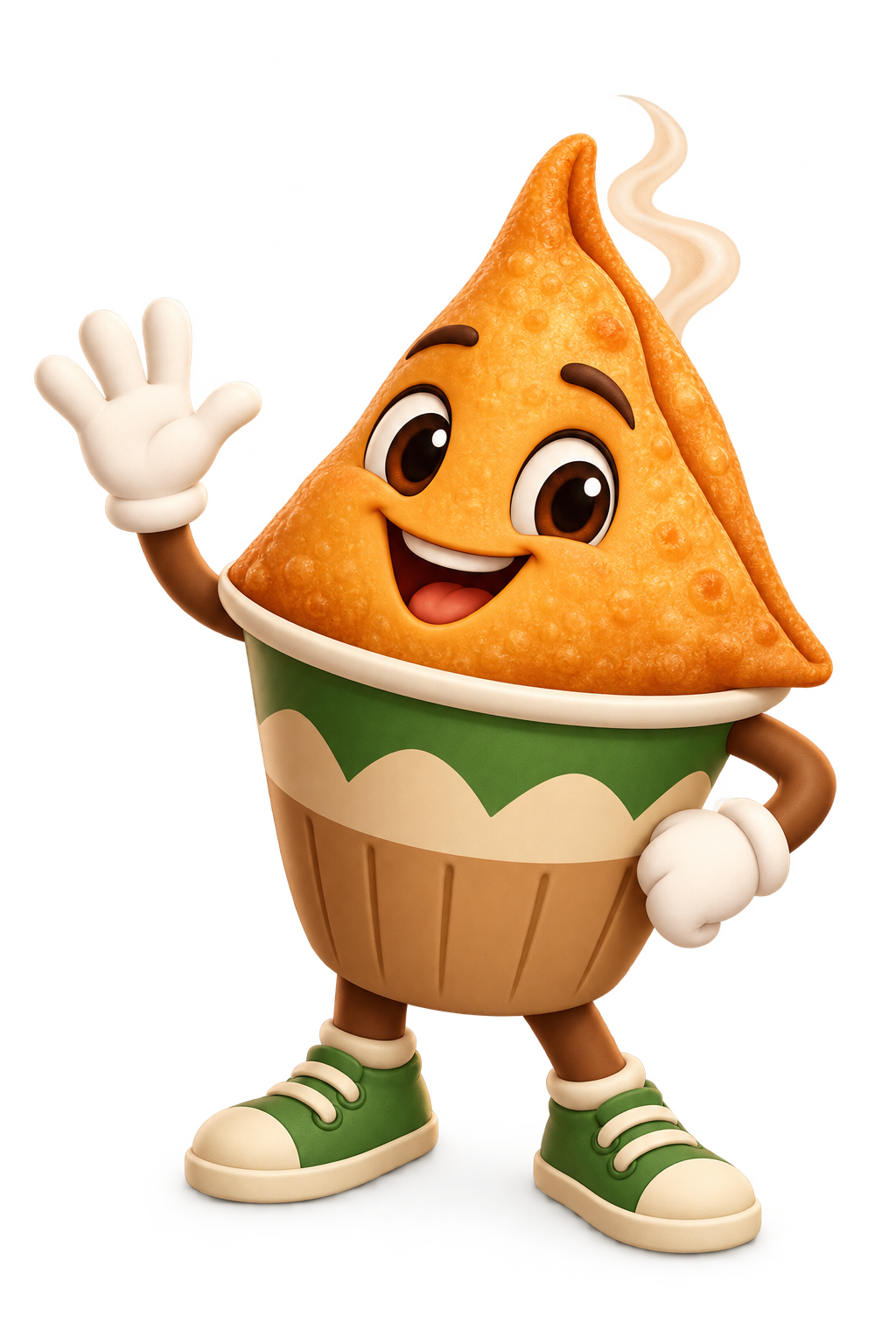 Samocha's cheerful samosa mascot